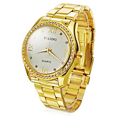 Unisex Diamond Dial Ouro aço analógico Quartz relógio de pul