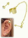 Brinco EAR CUFF folheado a ouro, contendo pedra de st