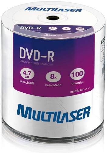 Dvd-r Multilaser 4.7gb 8x C/ Logo 100 Unid. Lacrado